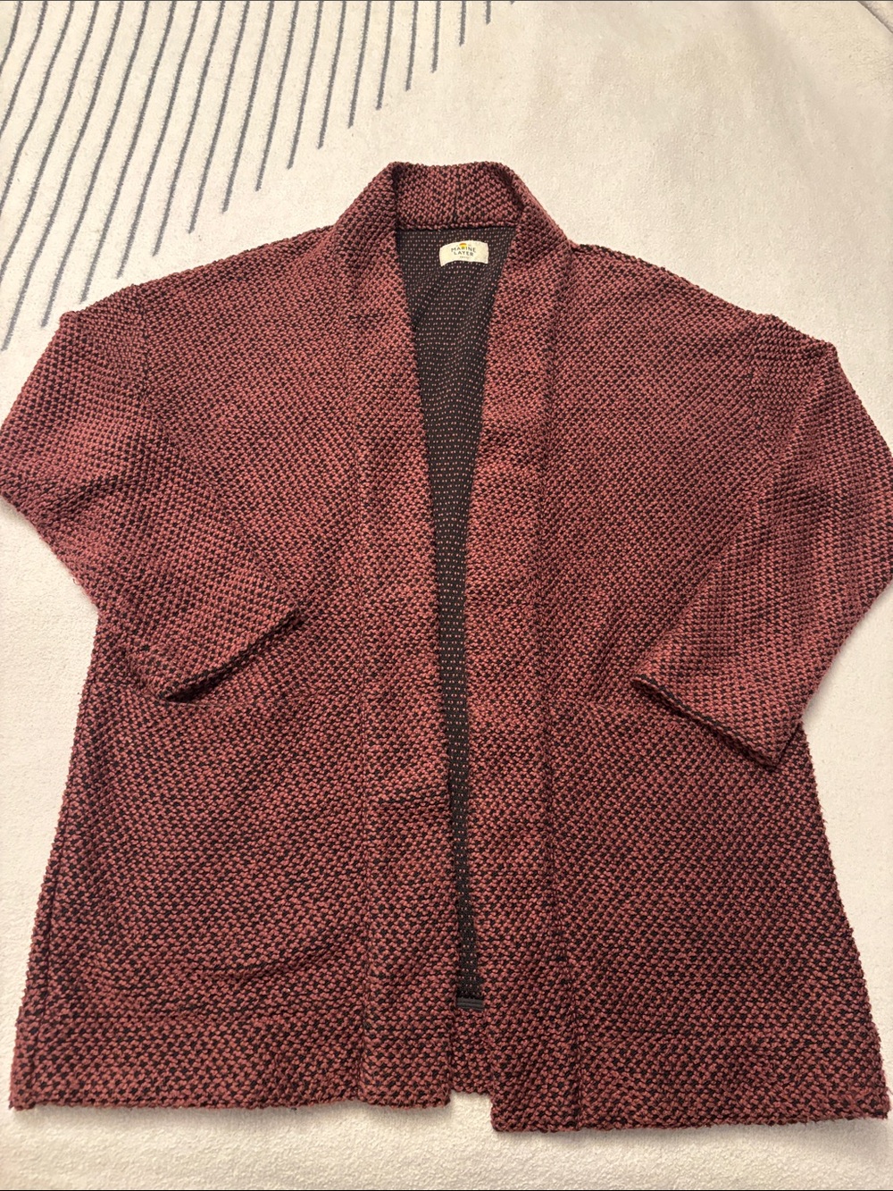 Marine Layer Birdseye Knit Cardigan Sweater in Burgundy